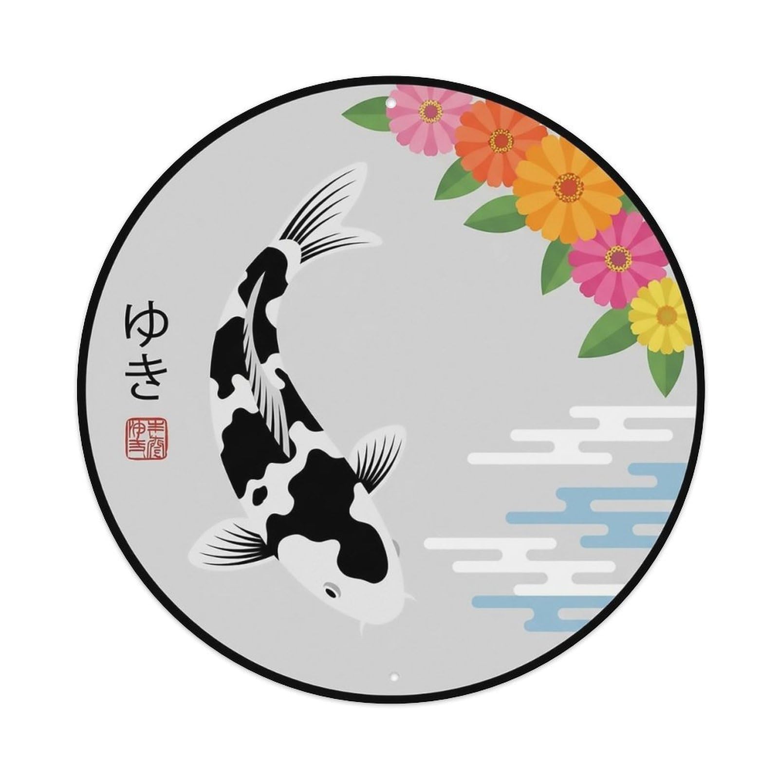 Odgynaw 8X8inch(20X20cm) Vintage Koi Fish Japanese Aquamarine Metal Tin Sign