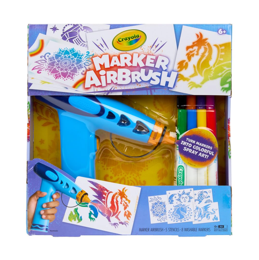 Crayola Marker Airbrush Spray Art Kit, DIY Marker Art Set for Kids, No Batteries Required, Toys for Kids, Gift for Boys & Girls, 6+