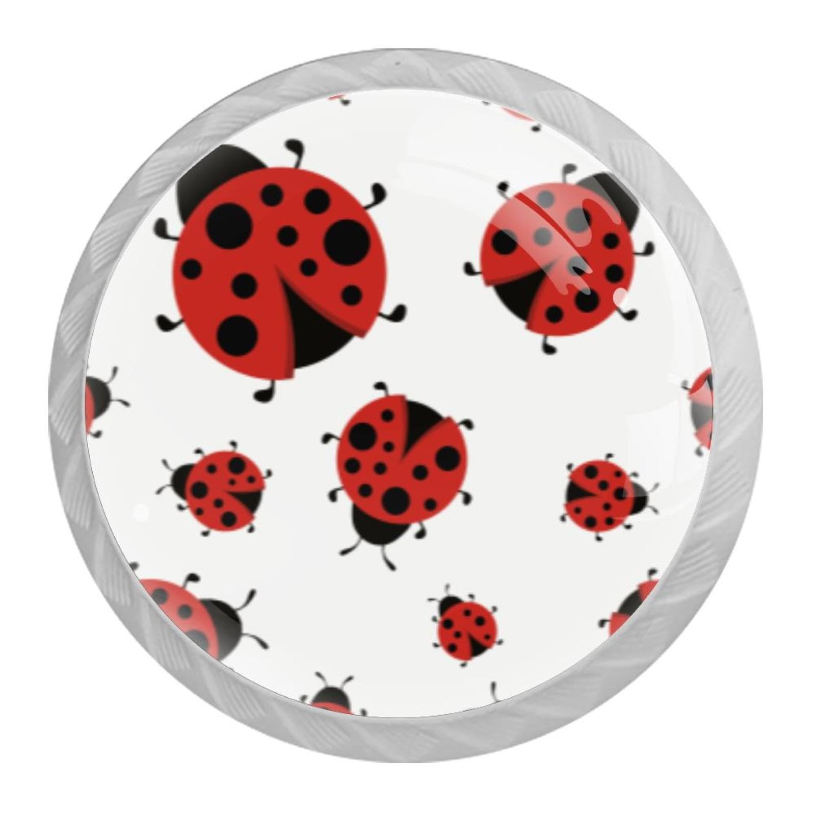 Tqmspg 4 Pieces Drawer Pulls Ladybugs Pattern Door Knobs Dresser Handles for Kitchen Wardrobe Cupboard Hardware Furniture