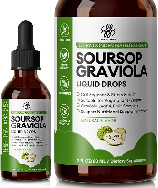 iMATCHME Soursop Graviola Liquid Drop for Cell Support & Regeneration, Immune System and Gut Health Support, Pure Soursop Bitters Liquid, High Absorption, Sugar/Gluten Free, Natural Flavor, 2 Fl Oz