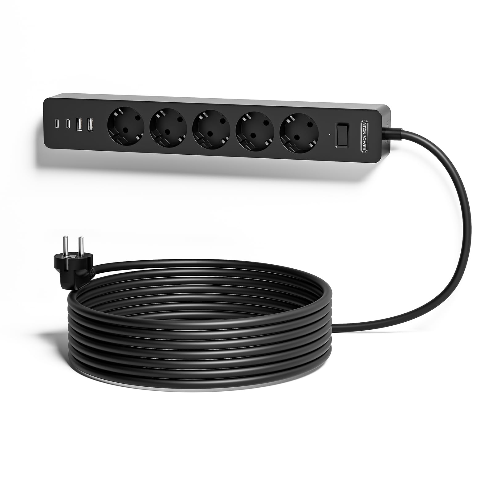 Ciabatta Multipresa Elettrica 4 AC Posti Prese Schuko, 2 USB C Presa Multipla da Muro, Multipresa Protezione Sovratensione, 4000W 16A Presa con Interruttore, Ciabatta Elettrica con Cavo 1.8m, Bianco
