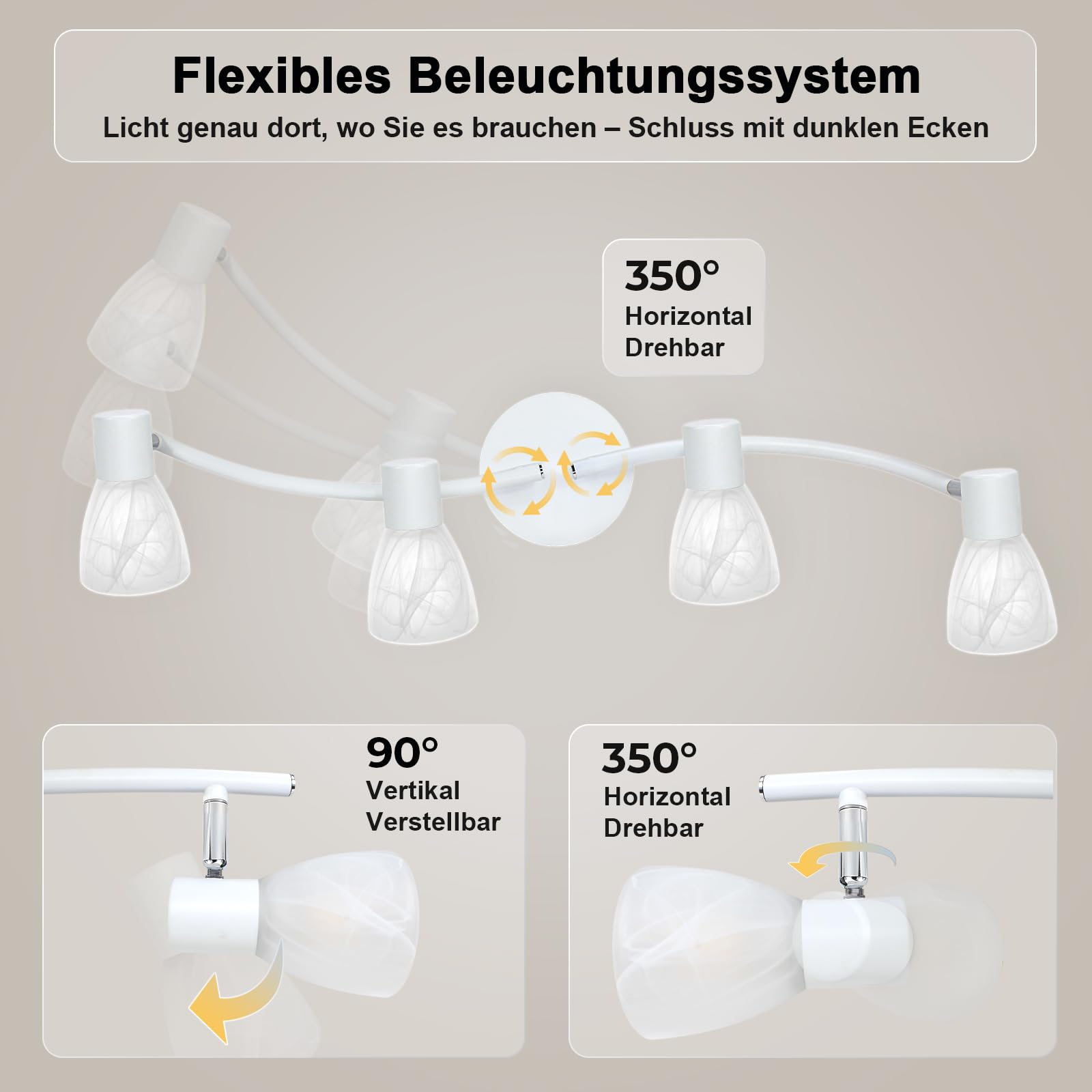 4-flammiger Deckenstrahler E14 Weiß mit Glas-Schirmen