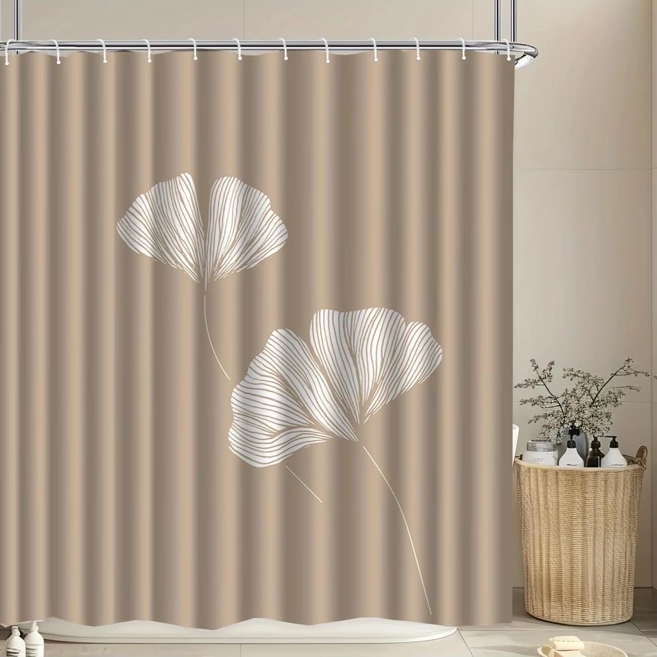 JGGXHM 1pc Ginkgo Leaf Patterned Shower Curtain Waterproof Polyester Fabrics Bathroom Curtain with Hooks Bathing Cover Washable(180x180cm/WxH)