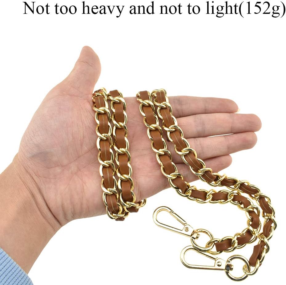HAHIYO Metal Plus Synthetic Leather Purse Chain Strap Length 39.4 Inches Brown Gold for Shoulder Cross Body Sling Purse Handbag Clutch Replacement Comfortable 0.47 Inches Wide 5mm Extra Thick 1 Pack - Image 5
