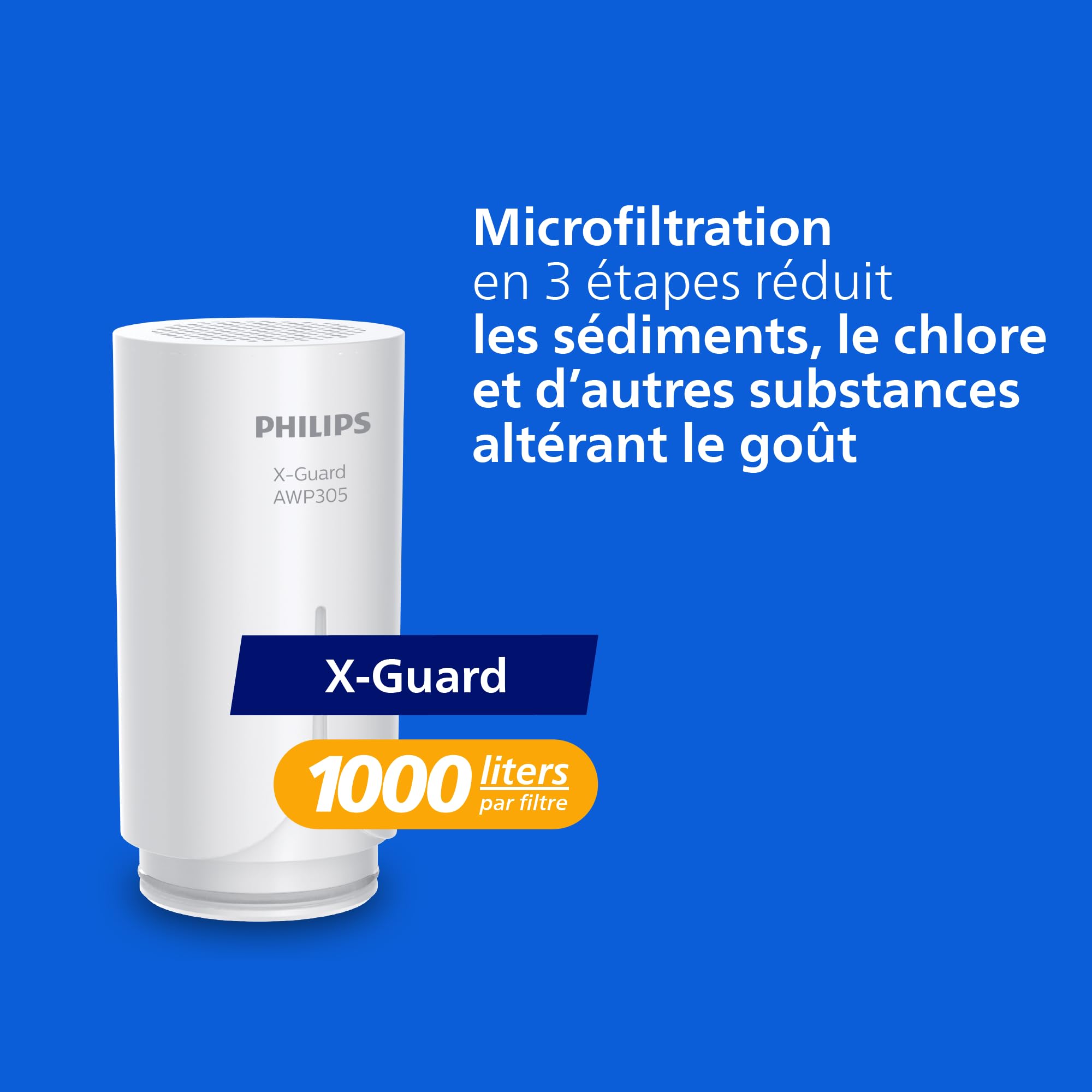 Philips Water Cartouche filtrante Ontap AWP305/10 MICROFILTRATION, filtre les SÉDIMENTS, le CHLORE et d'autres substances altérant le goût, capacité de filtration de 1.000 L