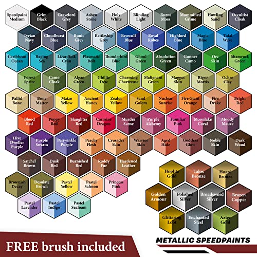 The Army Painter Speedpaint 2.0 Complete Paint Set, 90 x 18ml Speedpaints incl. 10 metallics, 1 Medium & 1 Free Brush for miniature and model painting
