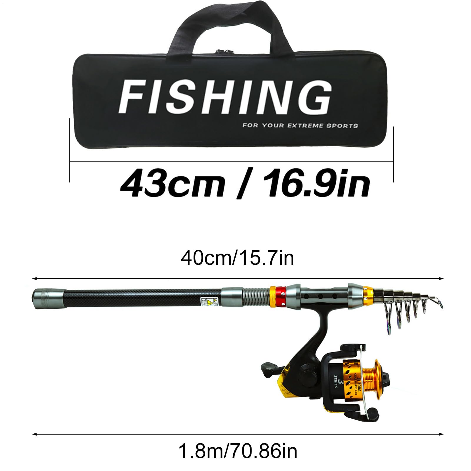 Canna Da Pesca Telescopica Set Completo Portatile Con Borsa | Canna Da Pesca E Mulinello Per Padri, Principianti, Adulti, Acqua E Acqua Salata, Viaggi, Attività All'Aperto E Campeggio