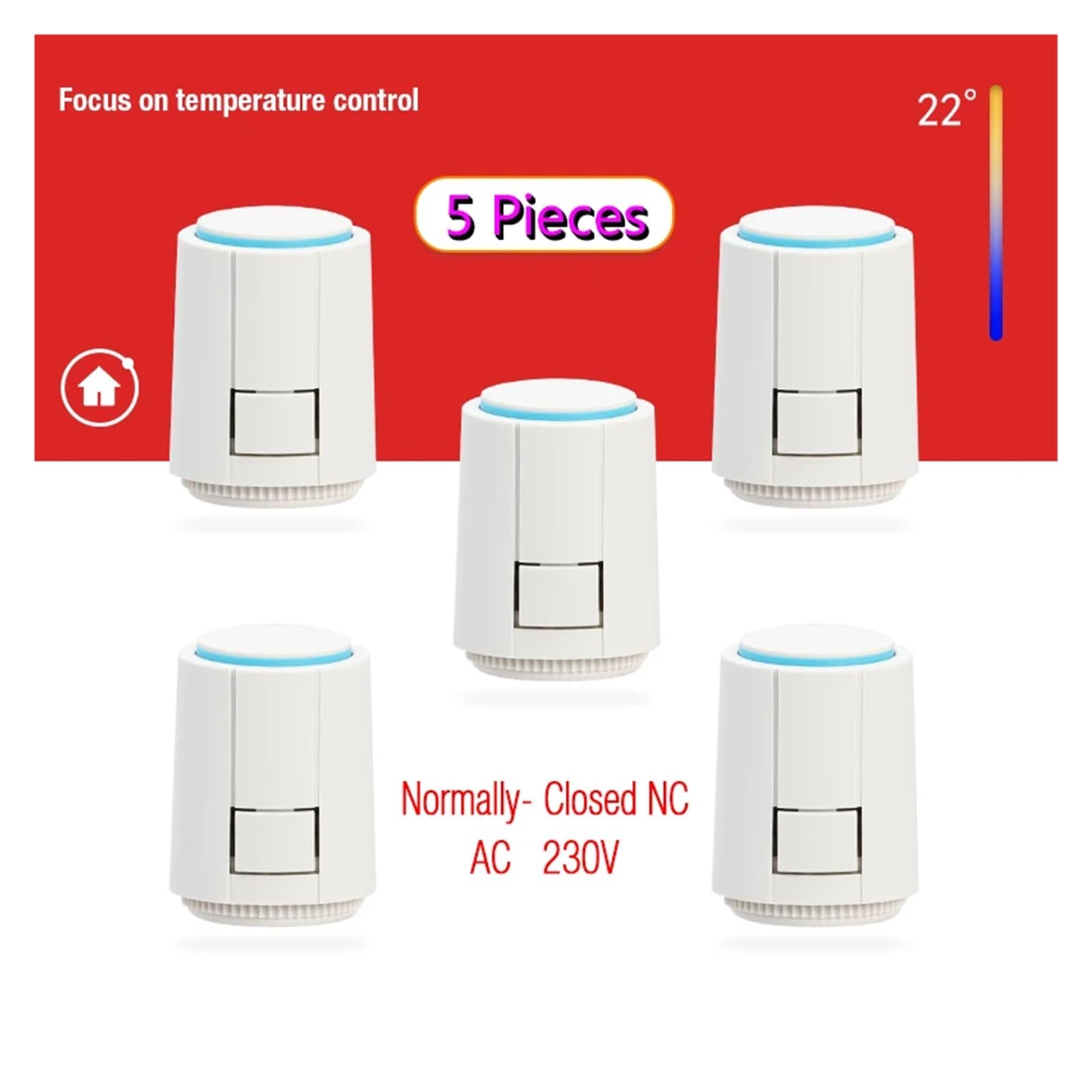 Attuatore termico da 5 pezzi NC 230V for attuatore elettrico collettore di riscaldamento a pavimento M30 * 1,5 for termostato di riscaldamento a pavimento senza valvola in ottone