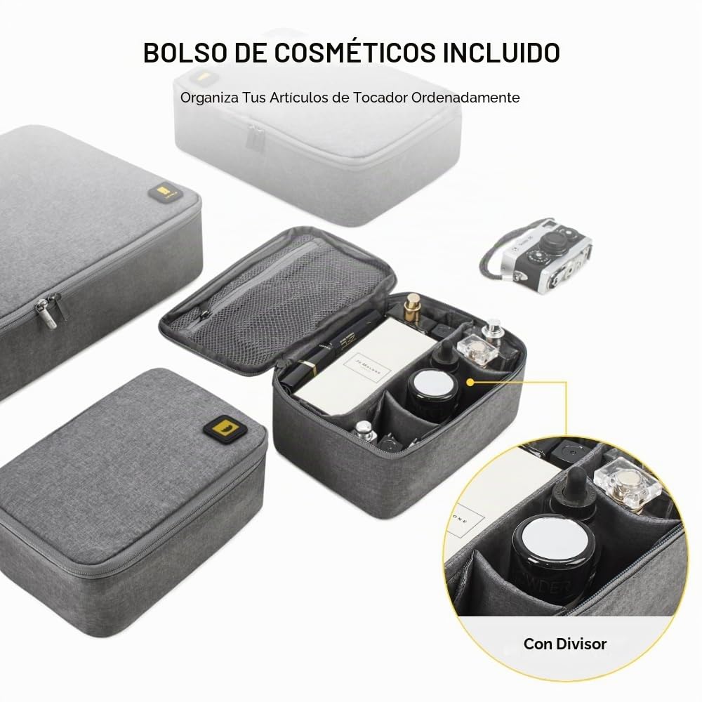 LEVEL8 4 Piezas Packing Cubes Impermeable Viaje Ropa/Zapatos/Cosme Gris