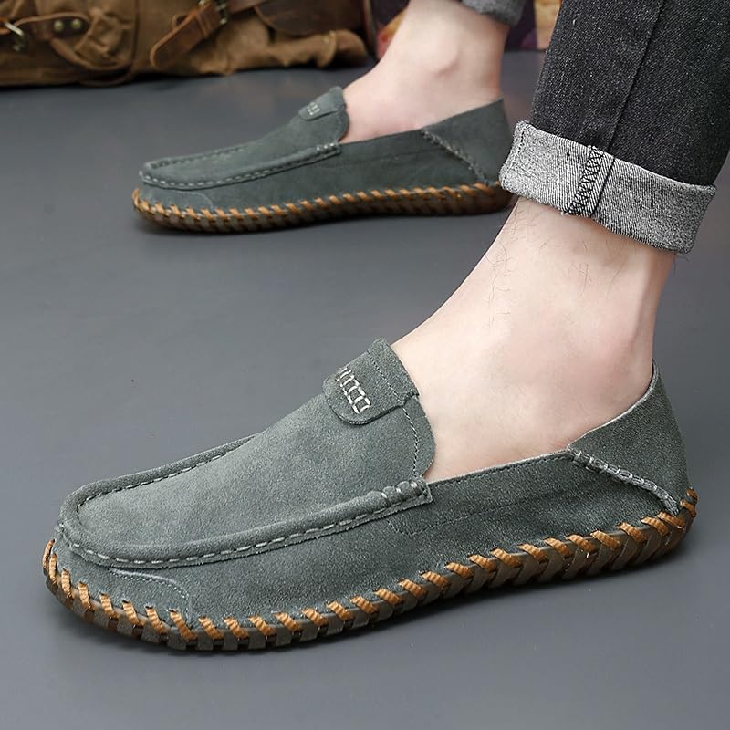 Men's Loafers Shoes Nubuck Leather Stitching Details Solid Color Anti-Slip Comfortable Lightweight Wedding Slip-on3
