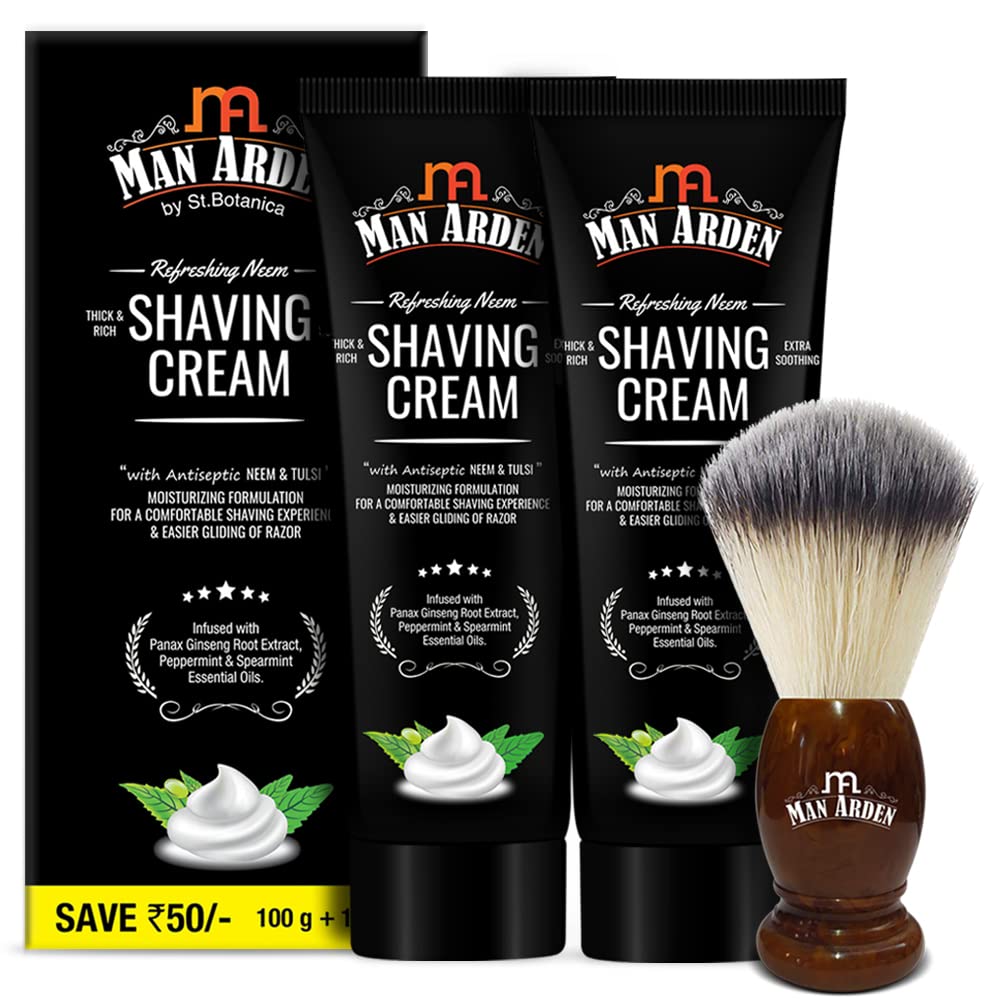 Man ArdenVintage Finish Brown Shaving Brush With Extra Soft Bristles + Refreshing Neem Shaving Cream