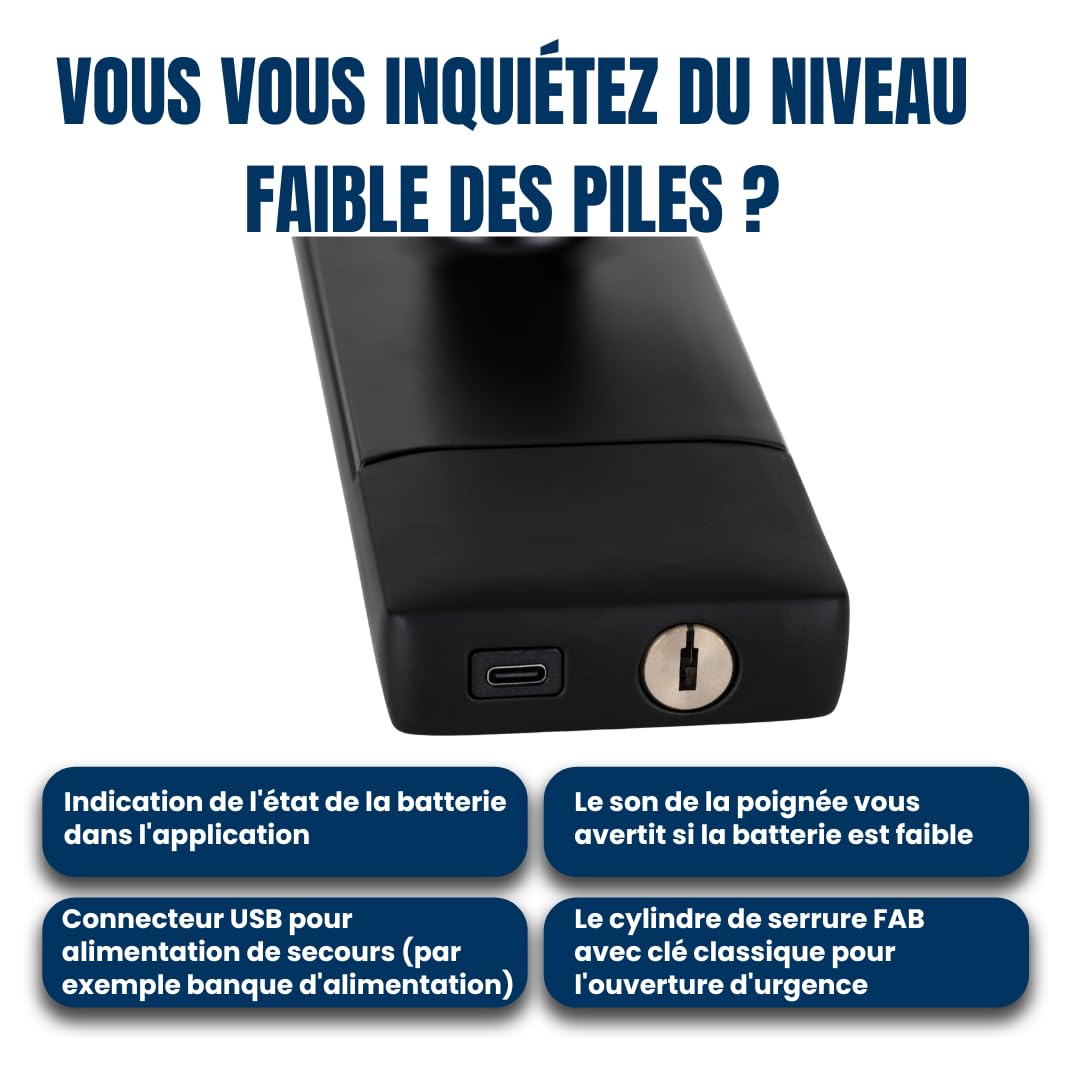Serrure de porte intelligente TTlock avec poignée – Accès sans clé par code, empreinte ou mobile – Verrou électronique pour porte en bois, aluminium ou portail extérieur