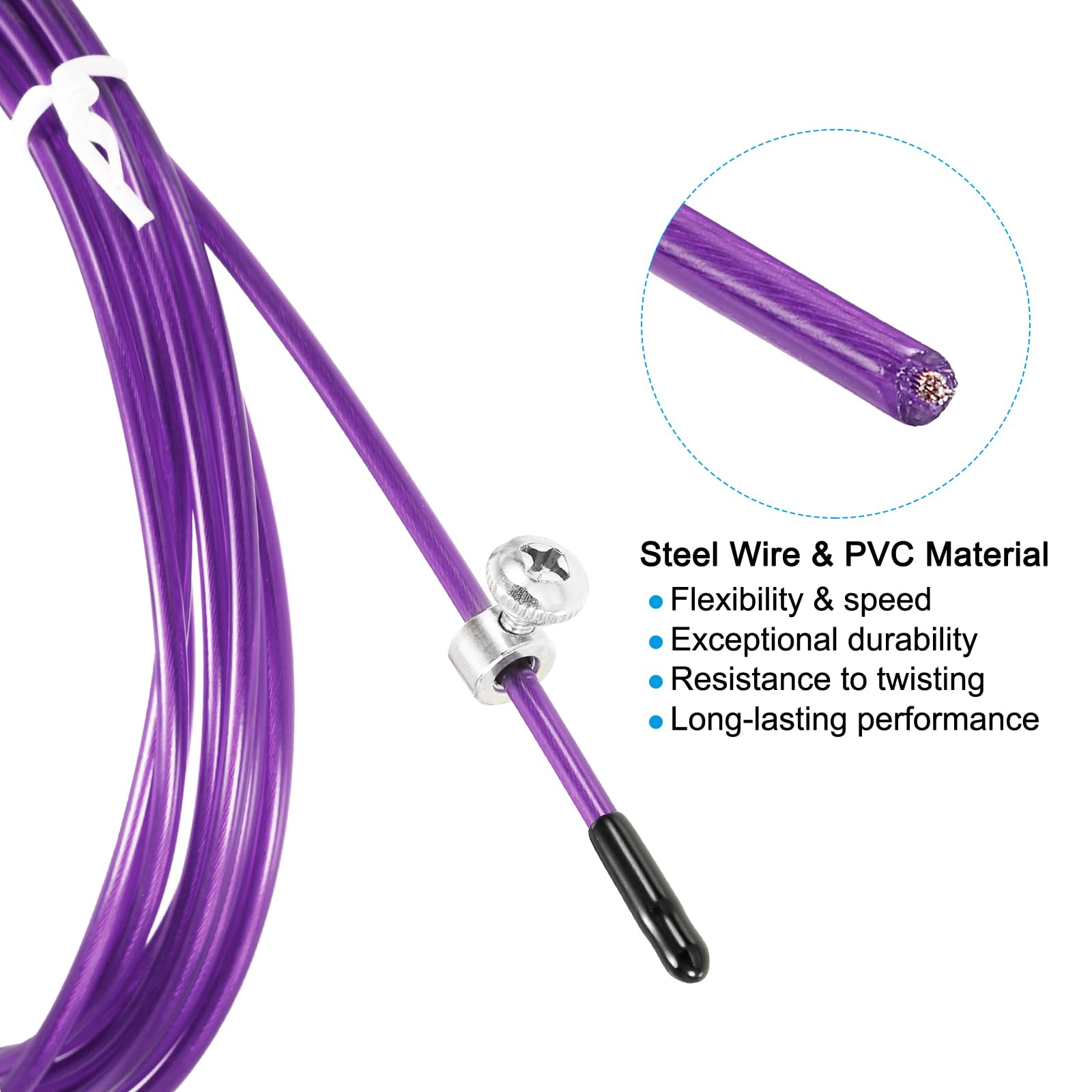 PATIKIL 10Ft Velocità Salto Corda Sostituzione Cavo, 2pz 2.5mm Professionale Salto Corda Acciaio Filo Sostituisci per Alta Velocità Salto Corde, Viola