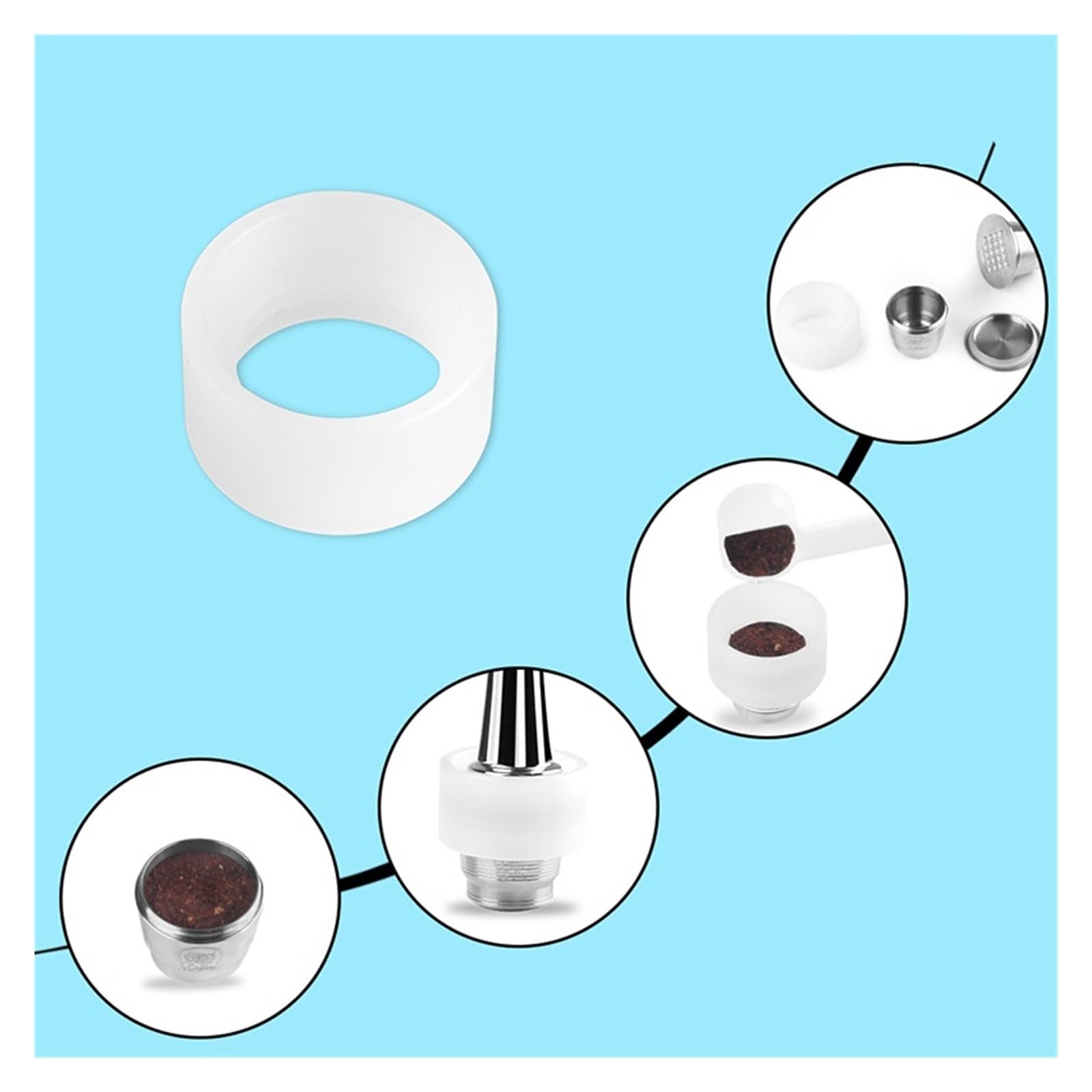 Molinillo reutilizable de acero inoxidable for cápsulas café, taza con filtro rellenables(2 Capsule 1 Tamper)