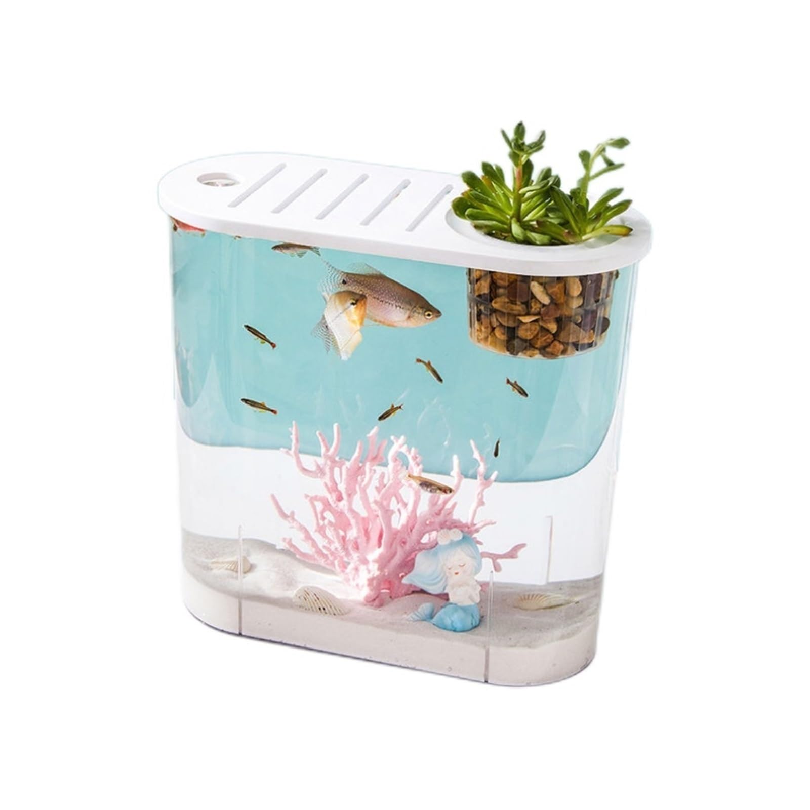 Aquarium Deko Superklares Aquarium aus Acryl for den Schreibtisch mit atmungsaktivem Multifunktionsdeckel, transparentes Aquarium for die Zucht Kleiner Fische Mini Aquarium