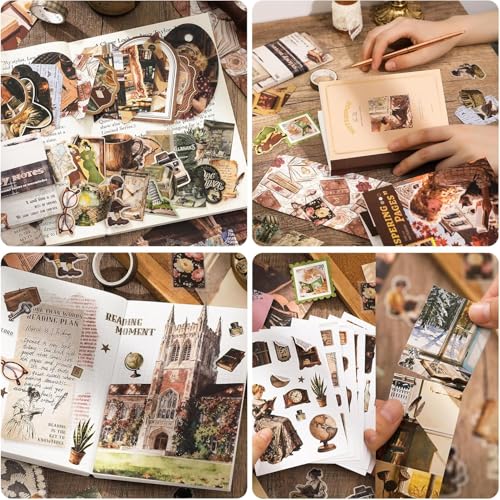 Image of MGNLR Vintage Aesthetic Scrapbook Kit(346Pcs) Scrapbooking Supplies Kit with Bullet Junk Journal,Stationery,A6 Grid Notebook Journaling Gift for Girl (Whispering Pages)
