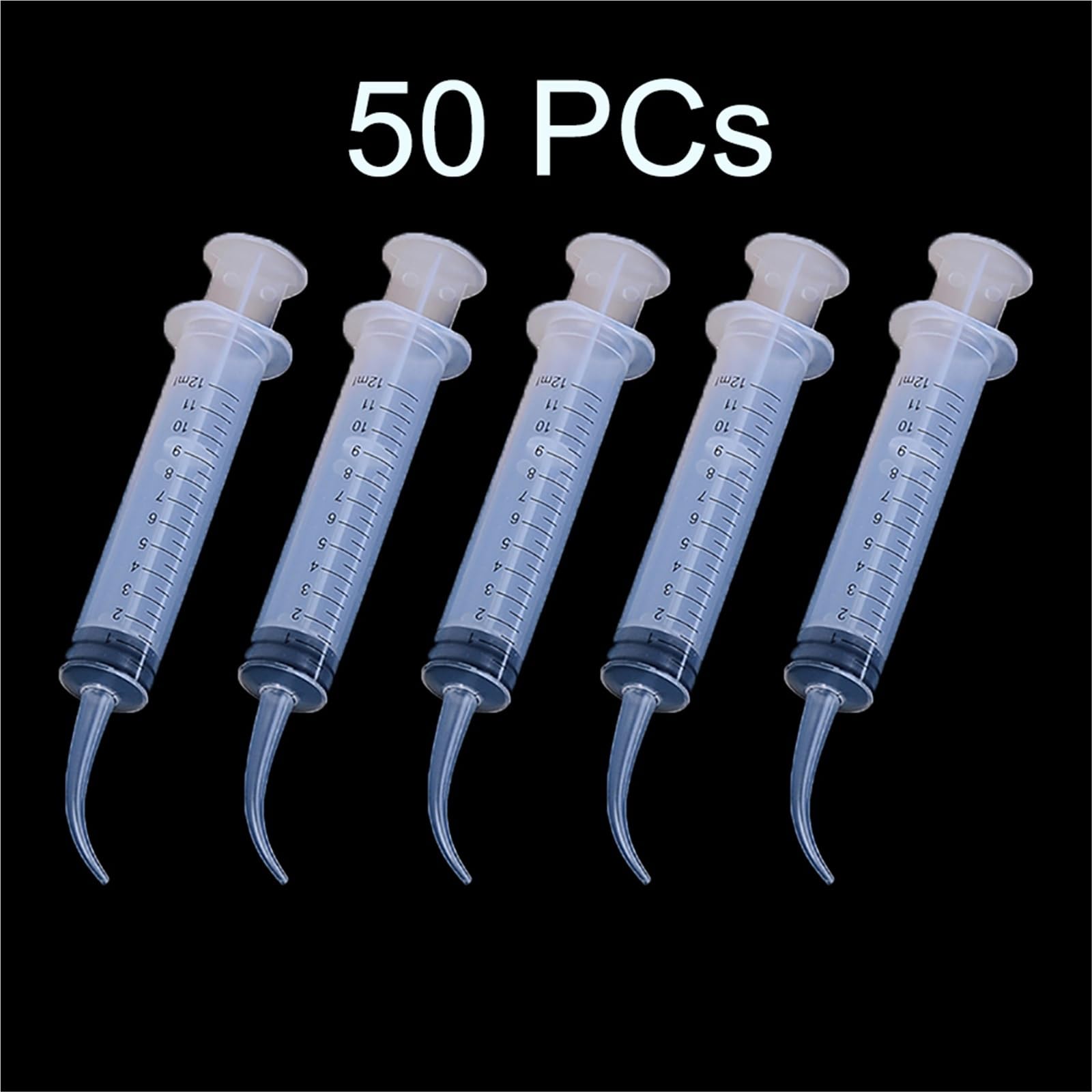 Siringa per irrigazione dentale monouso da 50 pezzi da 12 ml con punta curva da 1,9 mm, strumento dentale sterile per procedura canalare(1.9mm With scale)