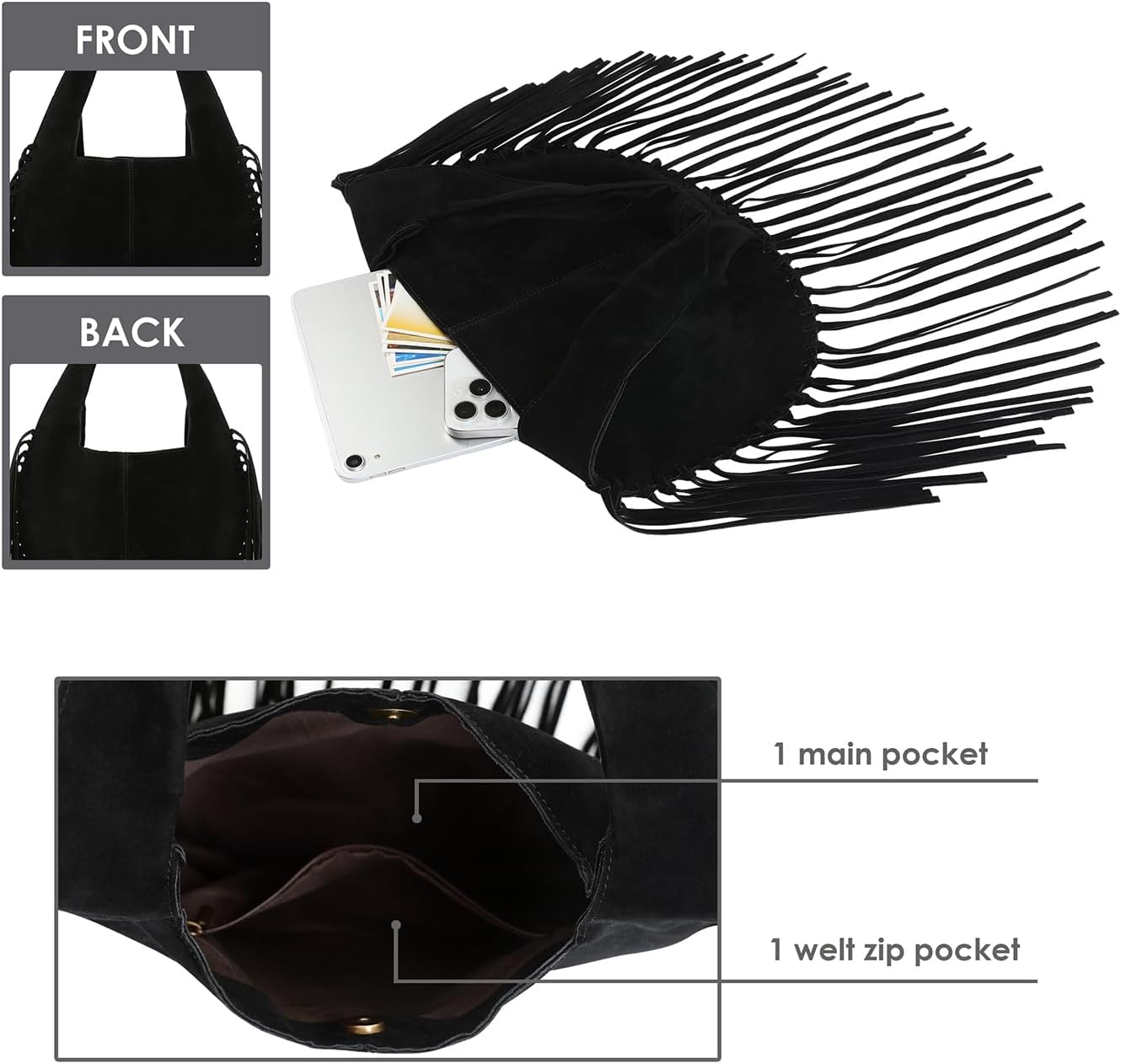 HDE Women's Faux Suede Leather Bag Fringe Tassel Shoulder Purse Western Handbag - Image 4