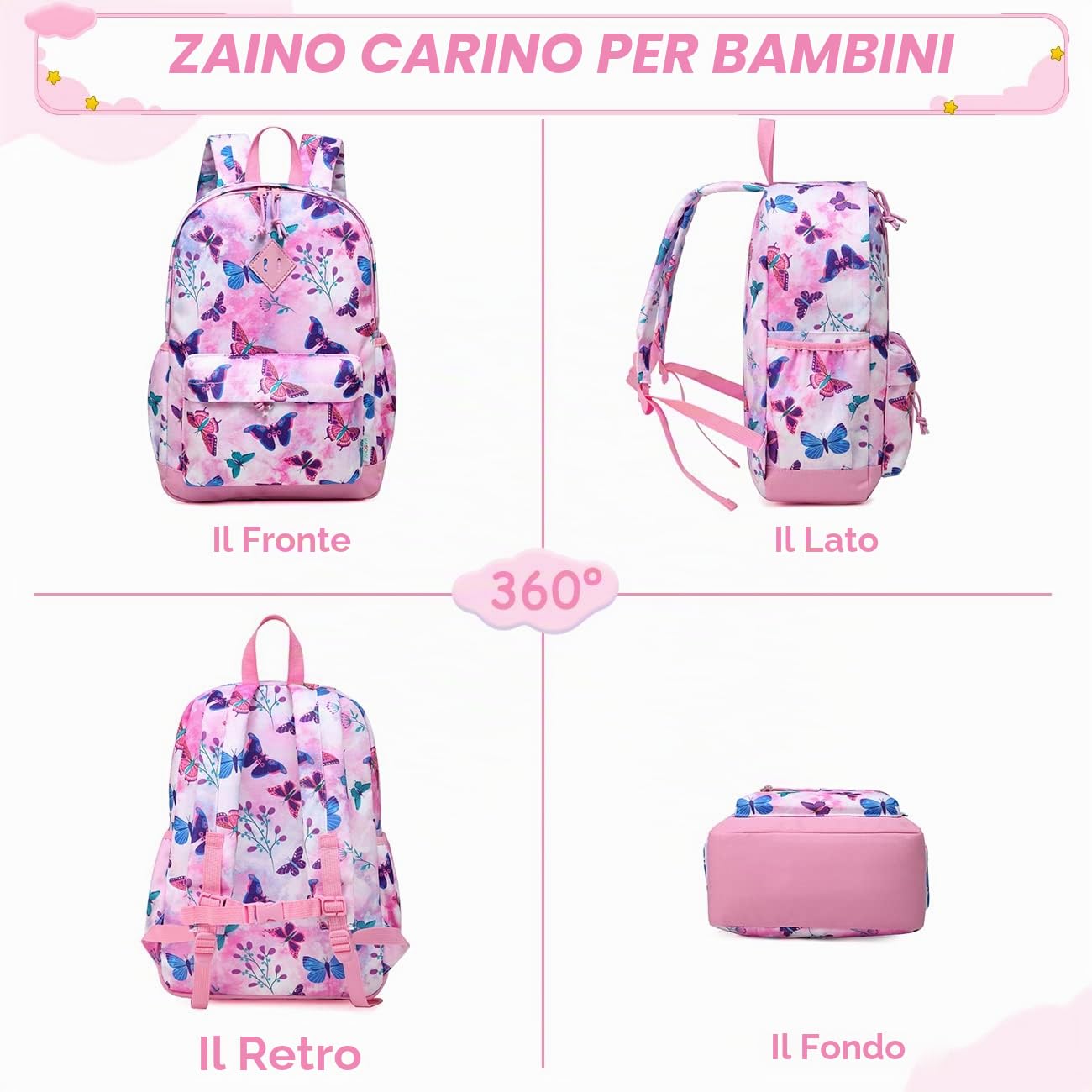 VASCHY Zaino Bambina, Zaino Scuola Elementare Bambina Leggera Zainetto Asilo Bambino Zaino Grande Zaino Bimba Ragazza Con Fascia Toracica Zaino da Viaggio Regali