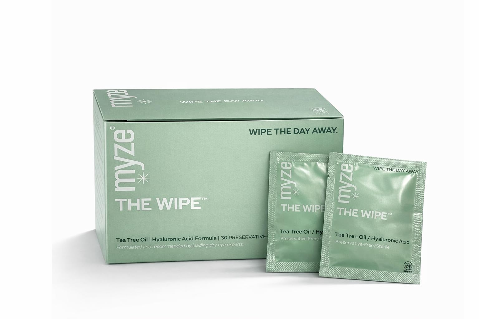 The Wipe from myze Preservative Free Tea Tree Oil Hyaluronic Acid Eyelid Wipes for Daily Relief 30ct Sterile
