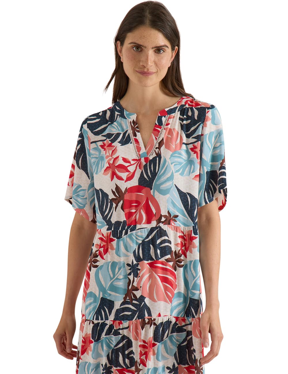 Cecil Women's 1409363 Midi Dress with Split Neck and Print (Pack of 1), Light Alabaster White, M