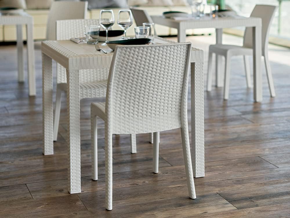 Decor Space Tavolo Phoenix struttura in polipropilene effetto rattan per bar e strutture (Bianco, 80 x 80 cm)