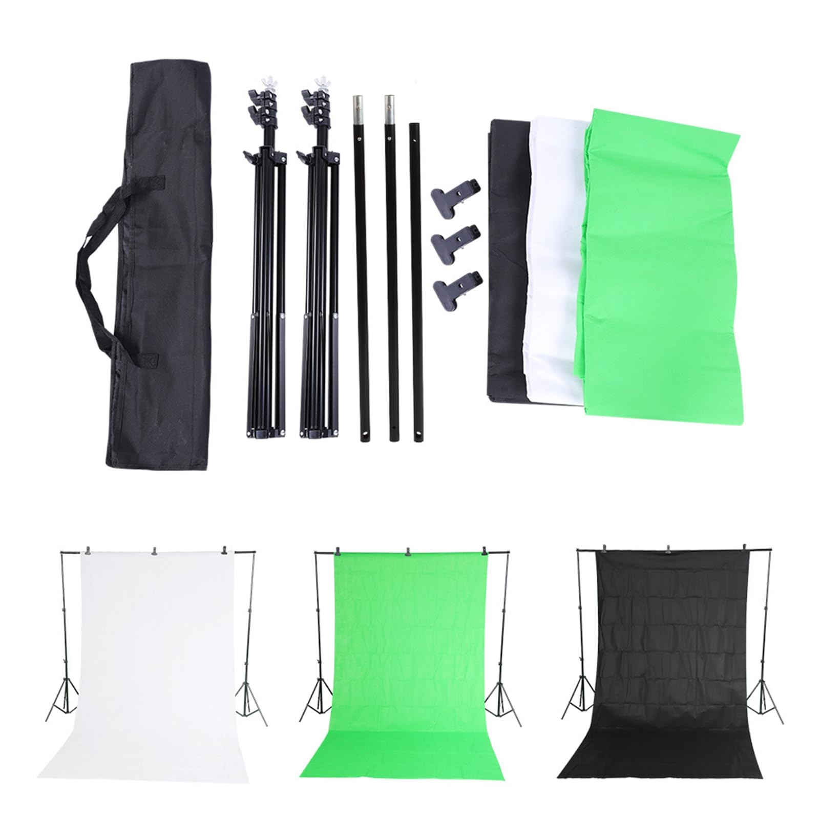 Hidyliu Kit Fondale Chromakey 2 * 2 M con Tessuti Non Tessuti Neri Verdi per Uso in Studio Fotografico