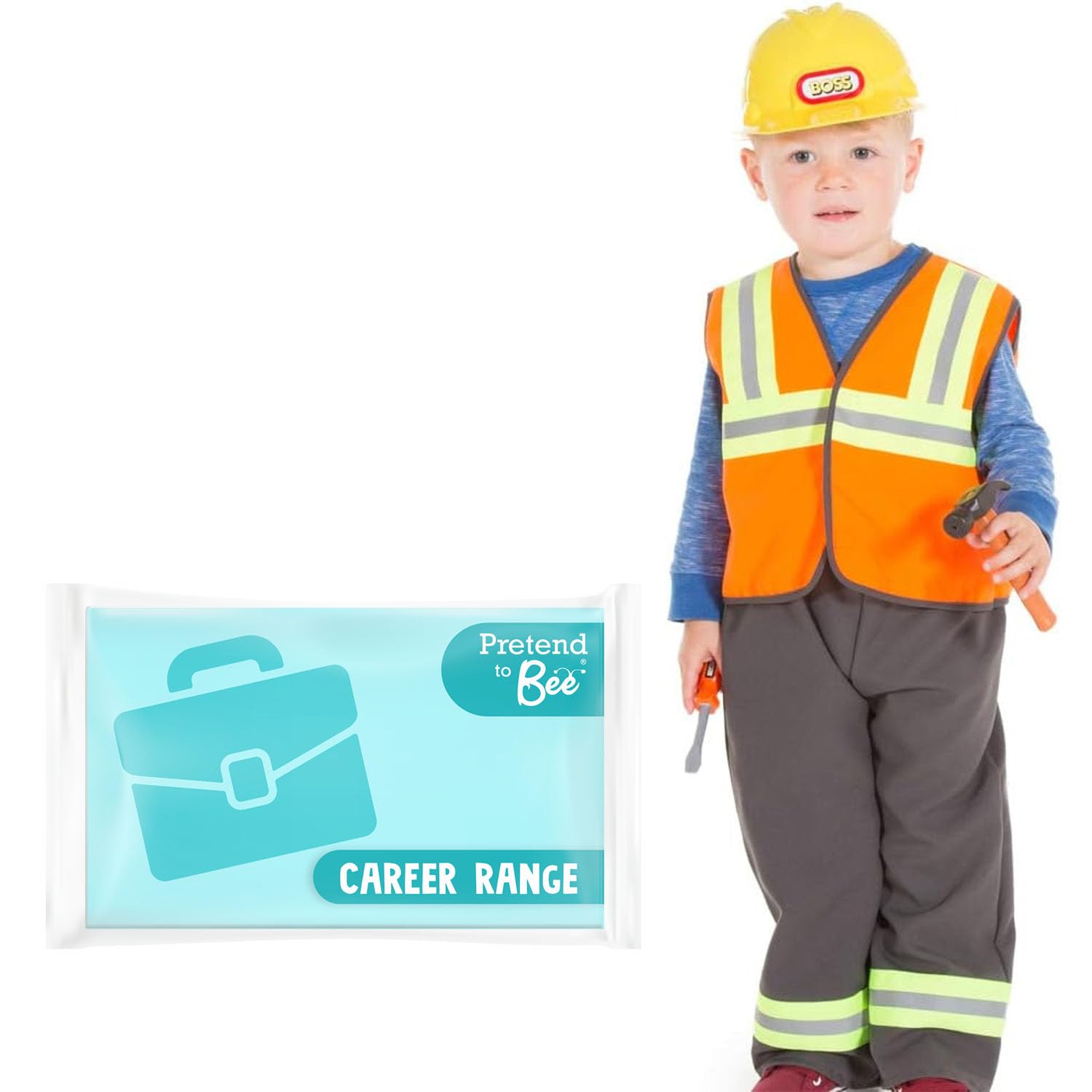 PRETEND TO BEE Construction Worker/Builder Dress Up Costume for Kids, Multi Coloured, 5-7 Years