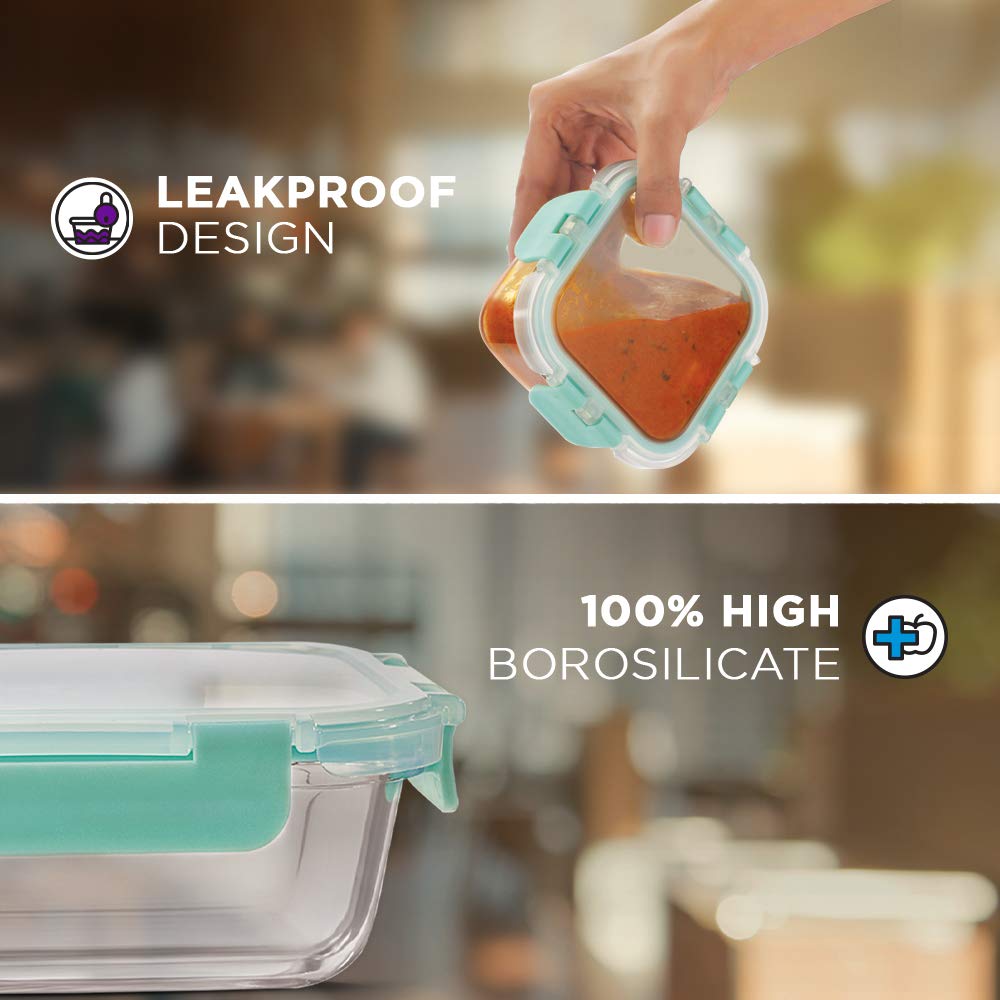 Allo Recipientes de vidrio FoodSafe con tapas con bloqueo sin roturas, recipientes aptos para horno y microondas, recipientes de vidrio de borosilicato alto para preparación de comidas para cocina,