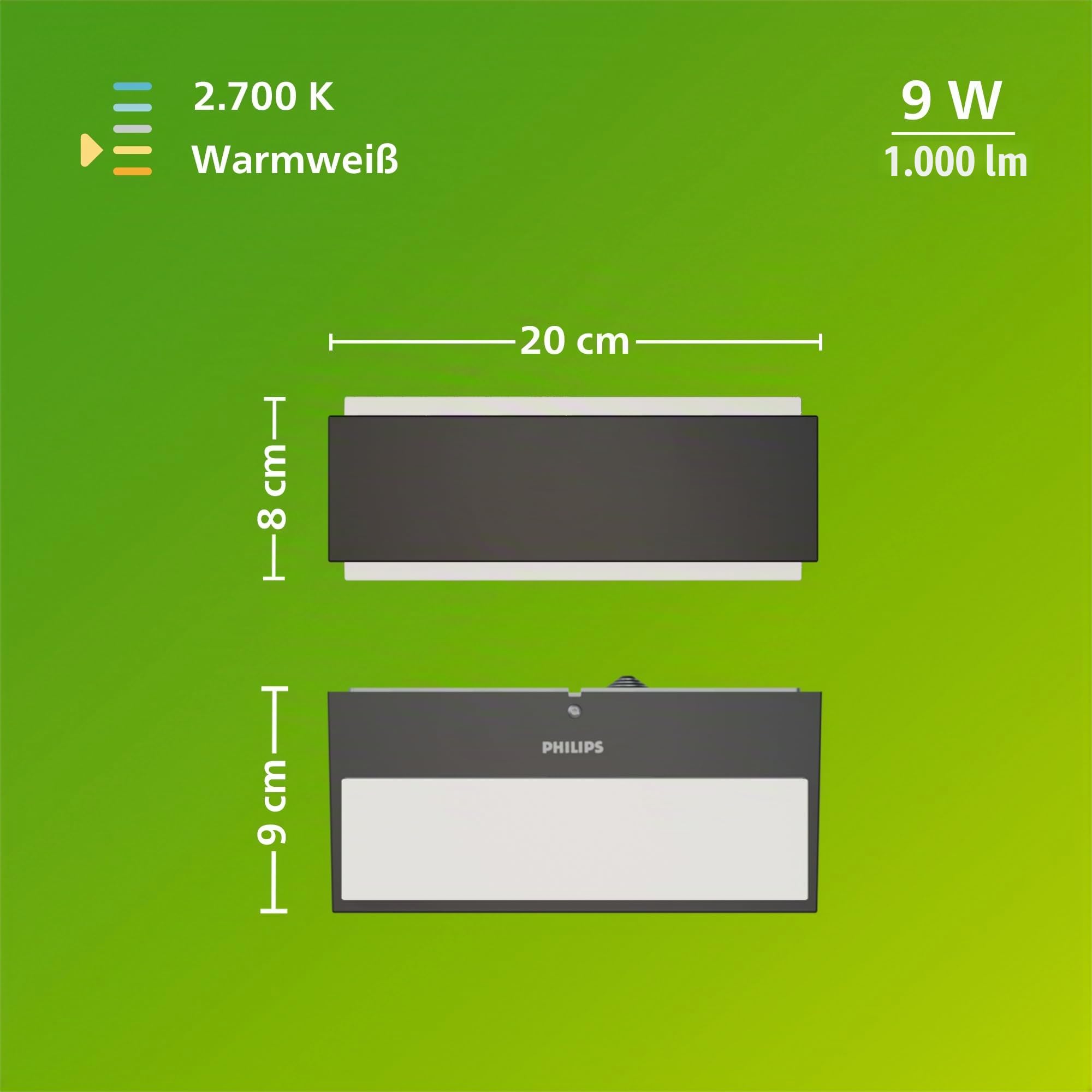 Philips Stratosphere Outdoor-LED-Leuchte, Wandleuchte, Außenbeleuchtung, 9 W, 1.000 lm, 2.700 K Warmweißes Licht, IP44-Wetterfest, Vertikales Licht, Integrierte LED, Aluminium, Anthrazitgrau, 2er-Pack