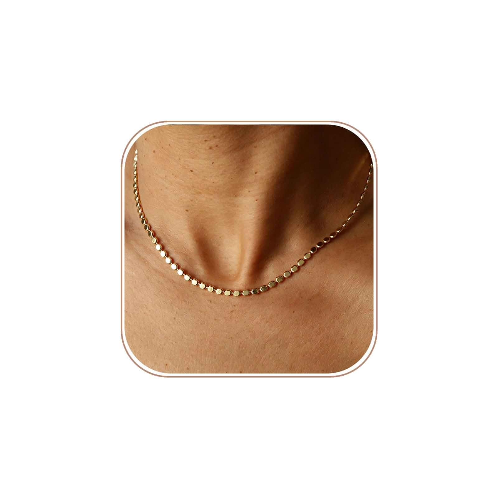 Dainty Gold Choker Bead Pearl Waterproof Necklace for Women 14K Gold Plated Minimalist Small Simple Cute Hypoallergenic Non Tarnish Lightweight Necklace Stack Jewelry Gifts