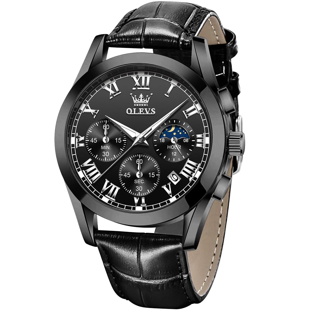 OLEVSOLEVS Watches for Men Brown Leather Gold Case Analog Quartz Fashion Business Dress Watch Day Date Luminous Waterproof Casual Male Wrist Watches