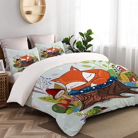 Amazon Dojofelpm 布団カバー4点セット ベクトルイラストスリッピング赤ちゃんキツネの葉の枝 寝具カバーセット 優しい肌触り 高級ホテル仕様の 超極細繊維 セミダブル 170x210cm 寝具カバーセット オンライン通販