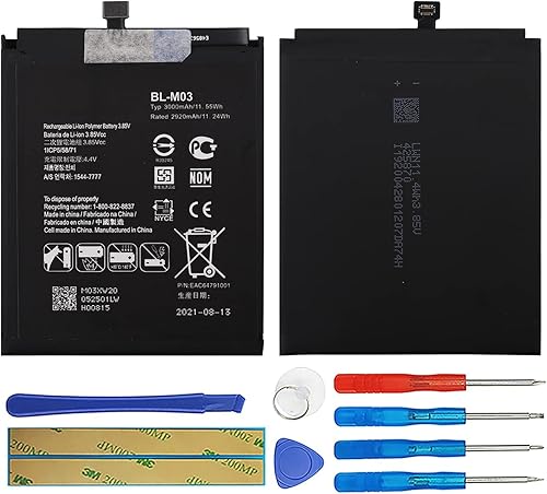 BL-M03 - Batería compatible con LG K22 LGK200TMANB LM-K200TM LMK200TM9  LG K22 Plus con kit de herramientas de reparación