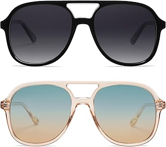Retro Polarized Aviator Sunglasses Womens Men Vintage Double Bridge Square Sun Glasses AP3606