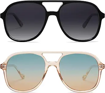 Retro Polarized Aviator Sunglasses Womens Men Vintage Double Bridge Square Sun Glasses AP3606
