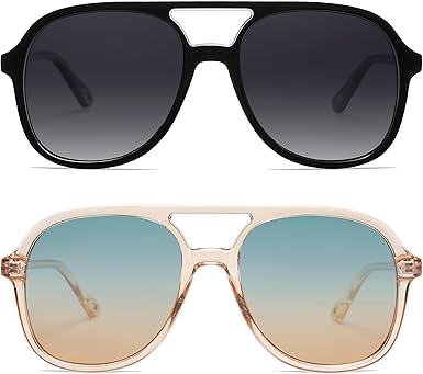 Retro Polarized Aviator Sunglasses Womens Men Vintage Double Bridge Square Sun Glasses AP3606