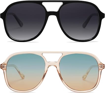 Retro Polarized Aviator Sunglasses Womens Men Vintage Double Bridge Square Sun Glasses AP3606