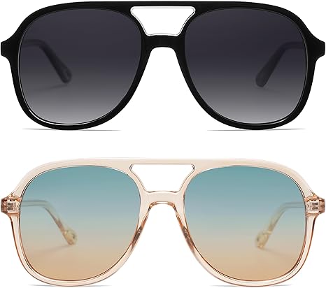 Retro Polarized Aviator Sunglasses Womens Men Vintage Double Bridge Square Sun Glasses AP3606