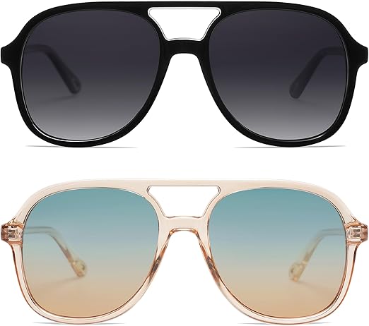 Retro Polarized Aviator Sunglasses Womens Men Vintage Double Bridge Square Sun Glasses AP3606
