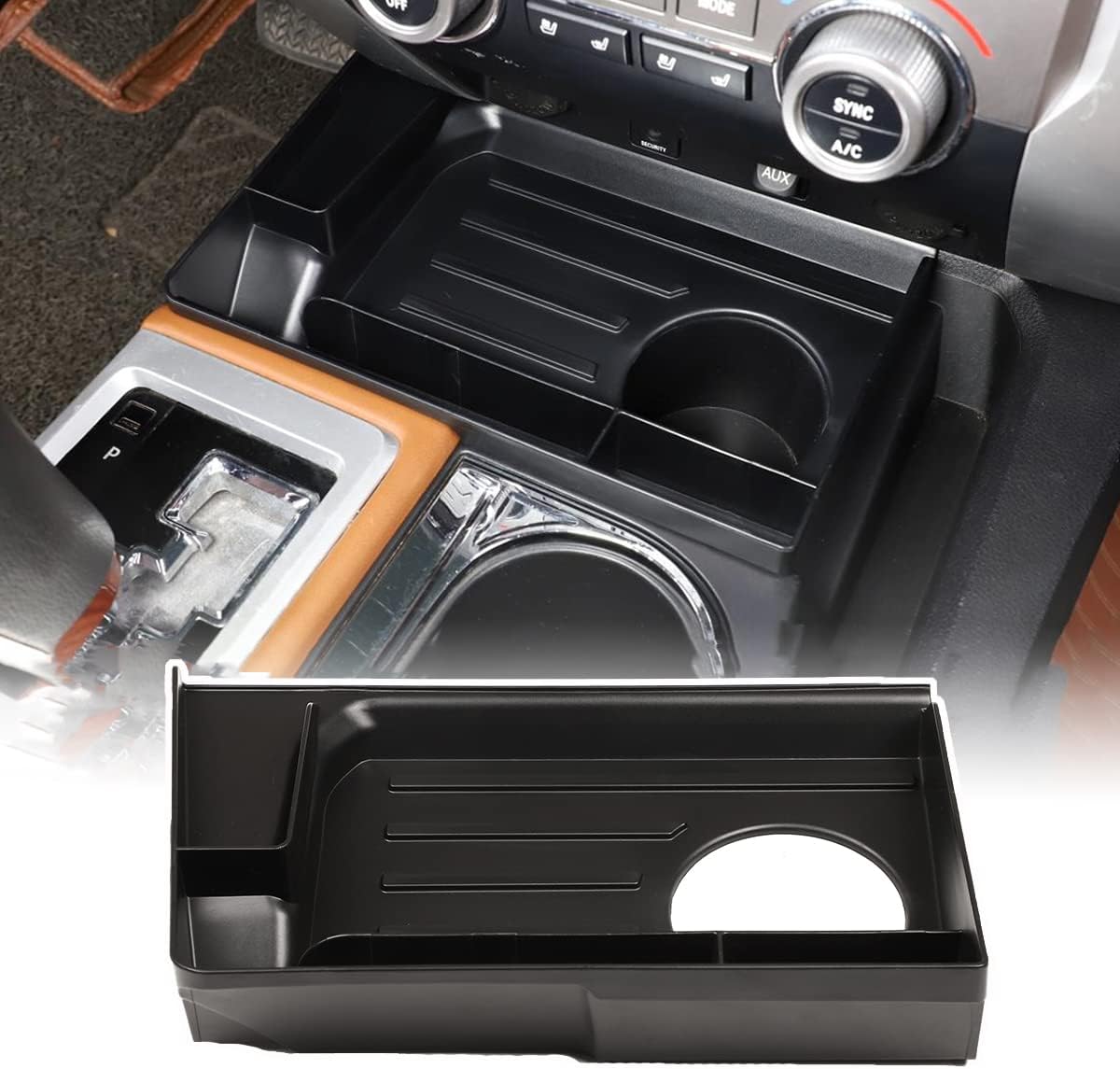 CHEAYAR Center Console Organizer Compatible with 2014-2019 2020 2021 Toyota Tundra Accessories, Insert ABS Black Materials Tray, Armrest Secondary Storage Box (A)