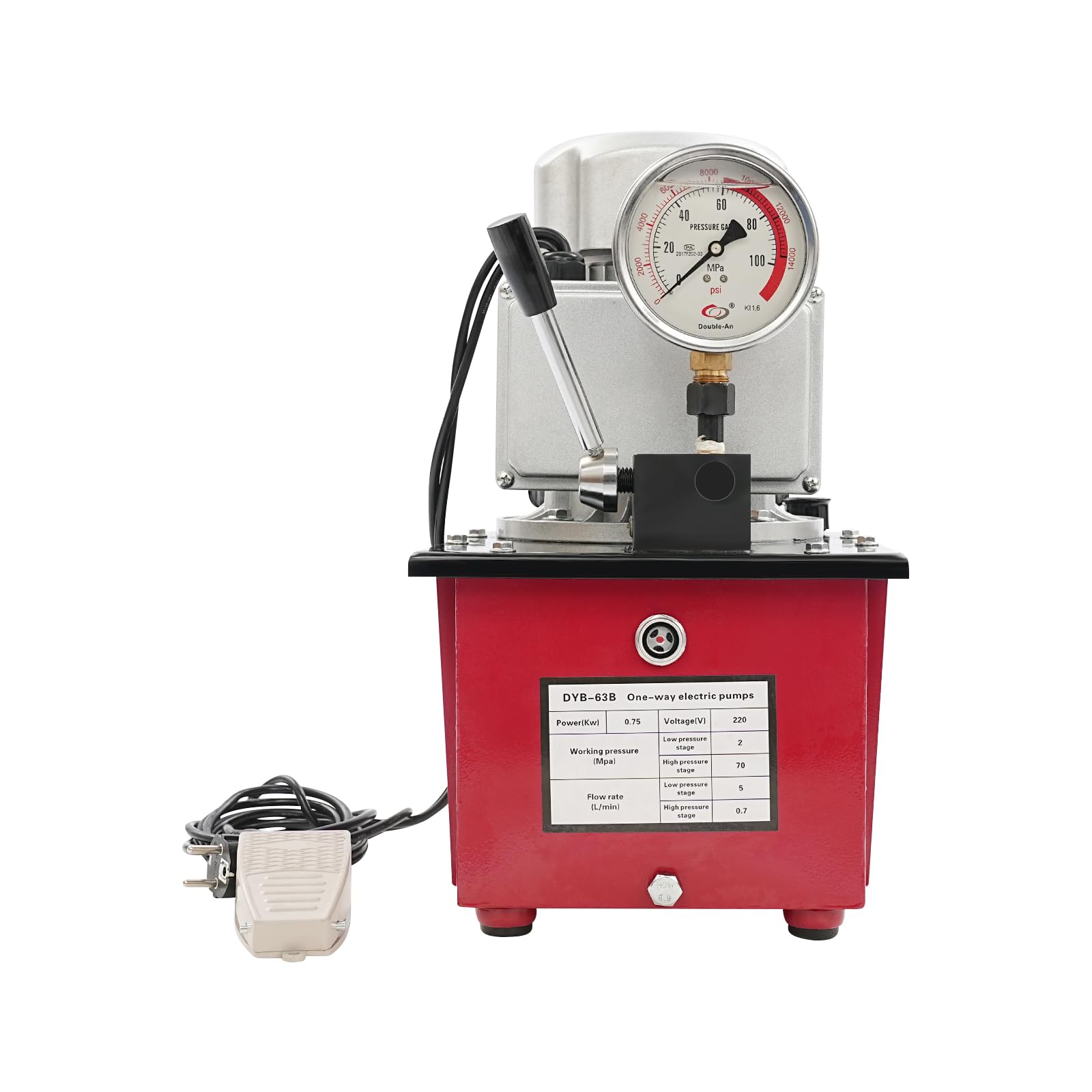 Hydraulikpumpe Elektrisch 70MPa, Elektrohydraulische Pumpe 0,75KW mit Fußpedal, Hydraulikaggregat 7L Öltank, Hochdruckpumpe für Hydraulischer Zylinder, Hydraulikpresse, Hebewerkzeug & Biegewerkzeug