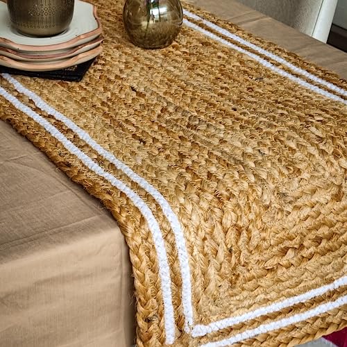 Image of Jute Table Runner For 4 To 6 Seater Dining Table, Center Table, Coffee Table, Tv Unit, Console Table - Size 13 X 72 Inches - Set Of 1, Large