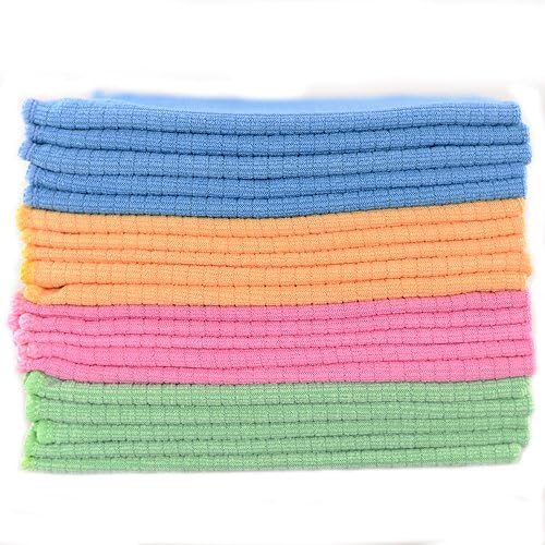 (20 pack) 12 in. x 16 in. Microfiber Cloths Quick Absorbent Easily Remove Oil & Smudges- 4 Colors