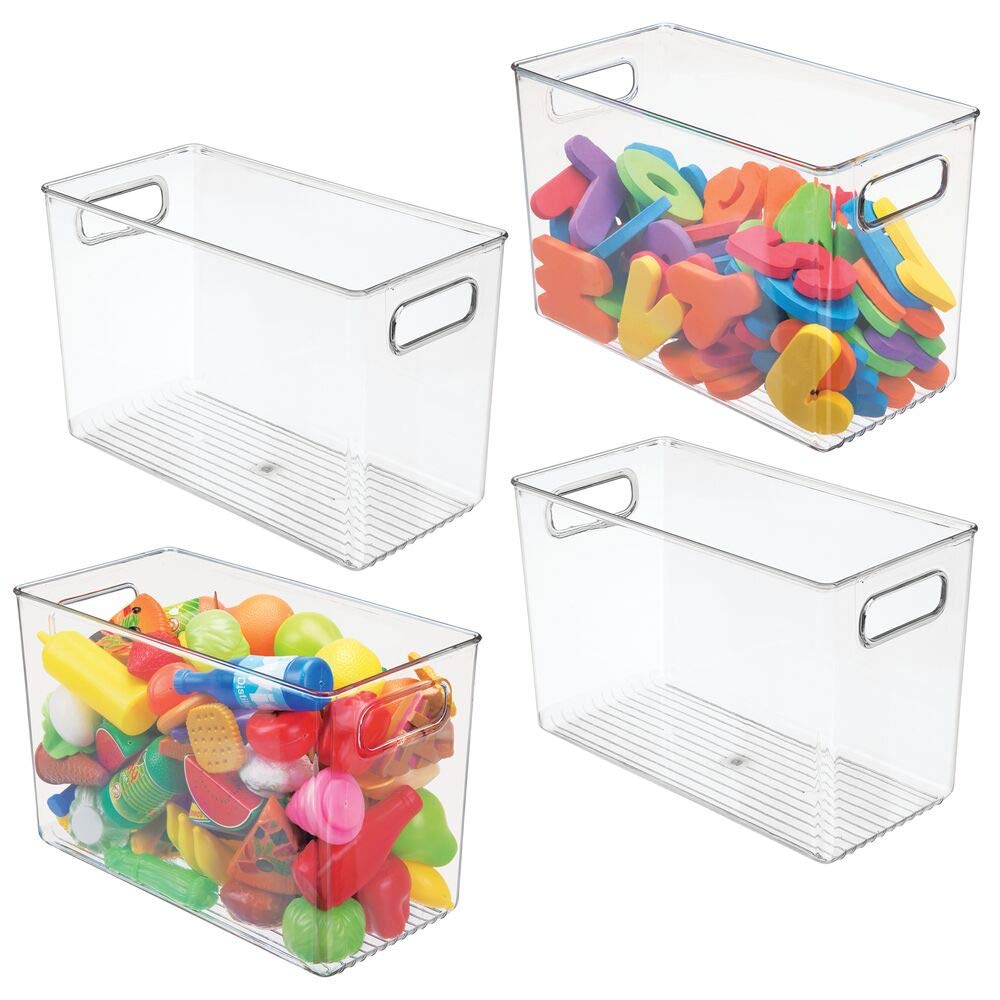mDesignPlastic Storage Organizer Container Bin, Household Organization for Cabinet, Counter, Drawer, Cubby, and Cupboard, Holds Clothing, Linens, Toys, and Essentials, Ligne Collection, 4 Pack, Clear