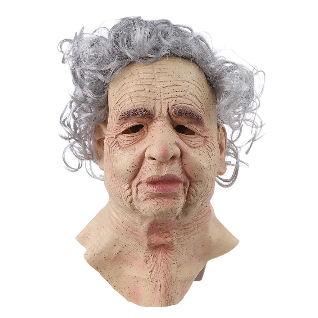 KAQNTUD Realistic Bald Old Man Mask Latex Full Face Neck Helmet for Masquerade Halloween Halloween Man