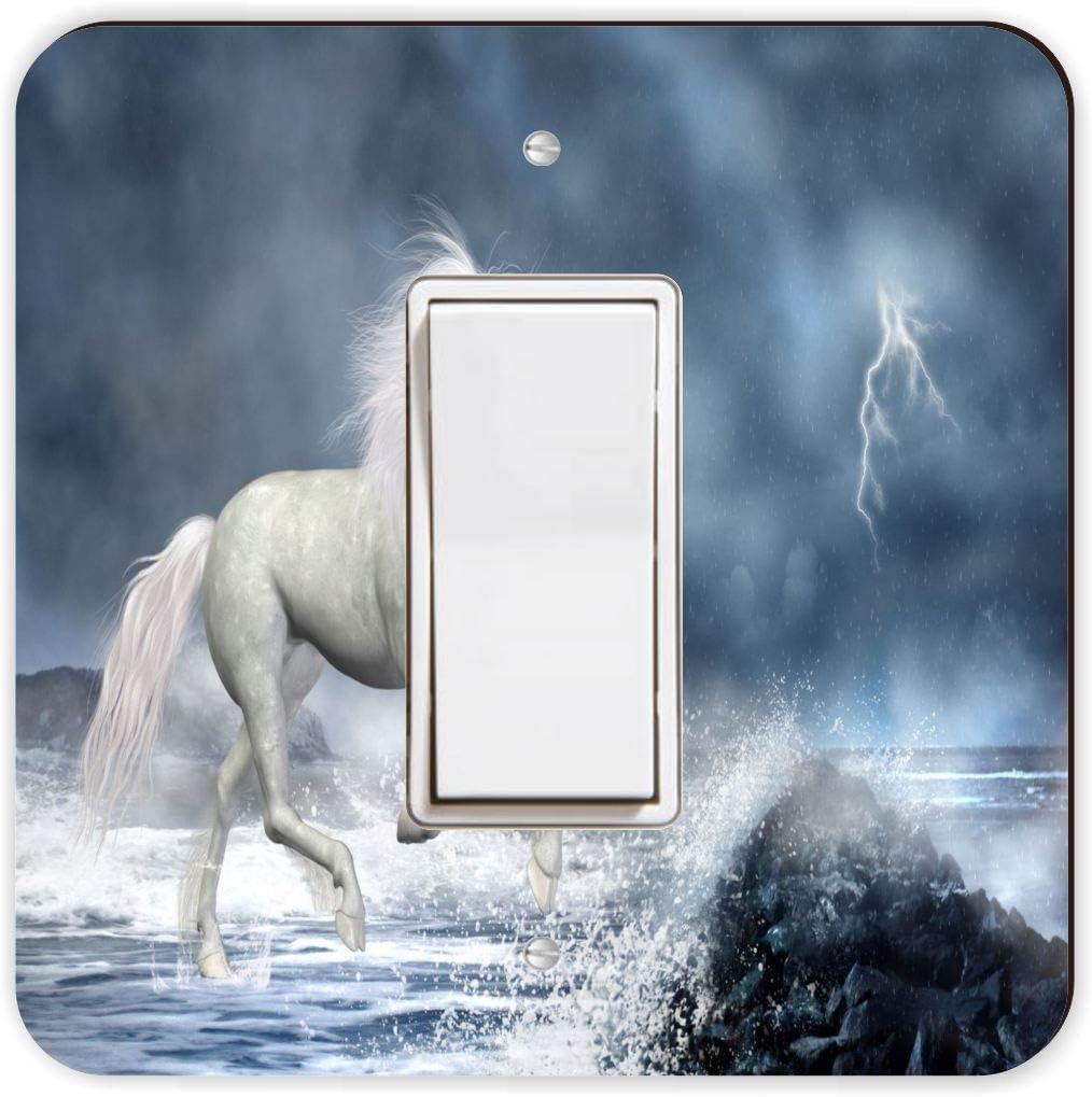 Unicorn in Lighting Blue Sky and Water -Light Switch Plate Cover - Double GFI Double Rocker - Two Gang Switch Plate Cover Switch Plate Cover