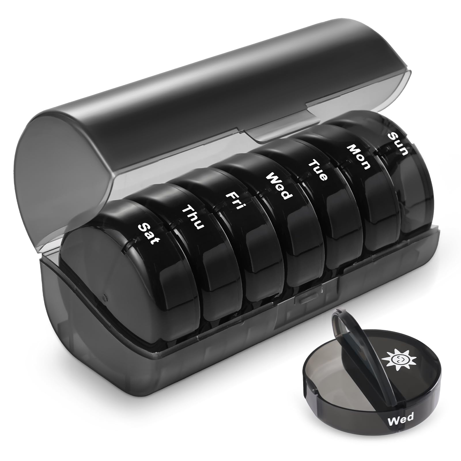 Lychico Weekly Pill Organiser 7-Day, 2 Times a Day (Morning & Night), 14 Compartments Pill Box, Portable Travel Pill Case with Secure Clasps & Fliptop Lid, BPA-Free
