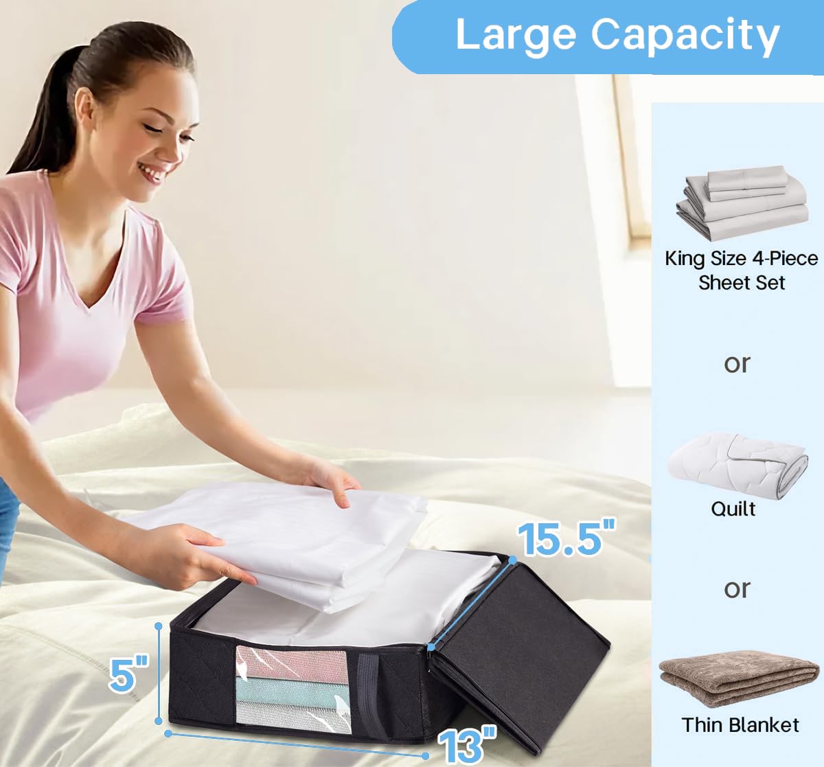 Contenitori Per Lenzuola Pieghevoli Con Finestra Trasparente – Confezione Da 4 Organizer Per Armadio, Scatole In Tessuto Non Tessuto 38x32x12 Cm, Grigio - 6