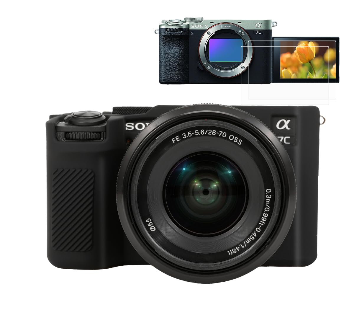 Pocoukate Case for Sony Alpha 7C II / 7CR Camera, Soft Silicone Protective Cover Skin with A7C II / A7CR Screen Protector Accessories for Sony Alpha